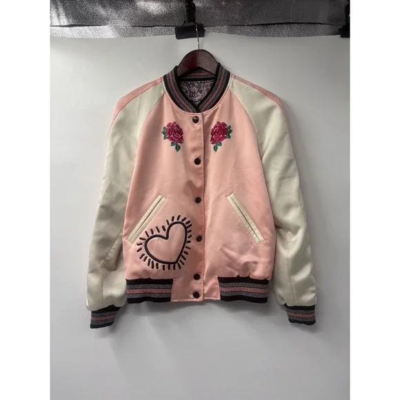 Coach x Keith Haring Reversible Bomber Jacket Pink Satin / Print | Style 30499 - Picture 3 of 11